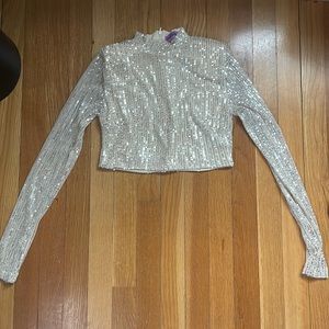 Gold sequin cropped mock neck top